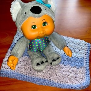GENDER NEUTRAL HANDMADE CROCHET LOVEY AND KOALA CABBAGE PATCH KID BABY GIFT SET